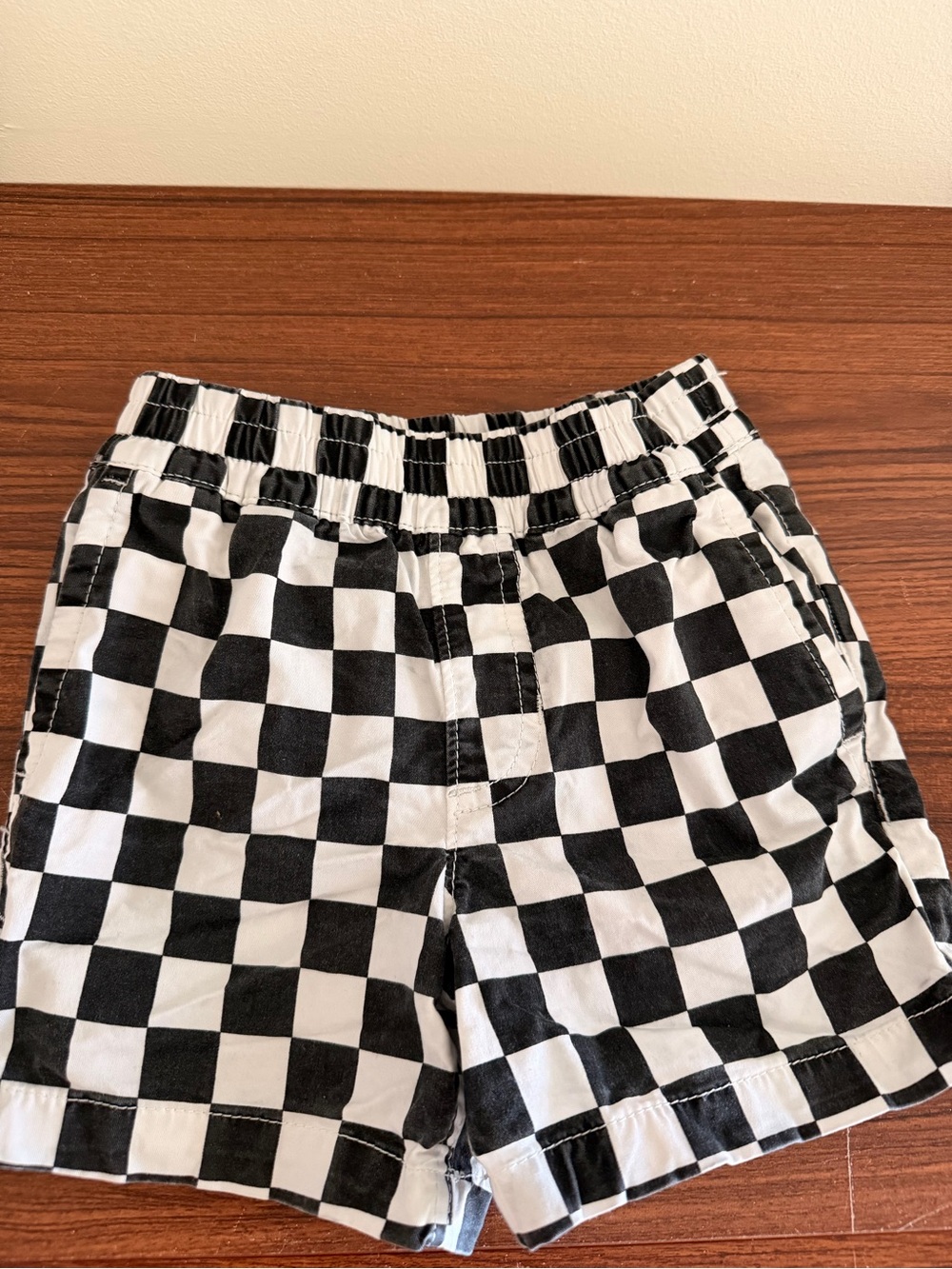 Vans Kids Black and White Checkered High-Waist Shorts